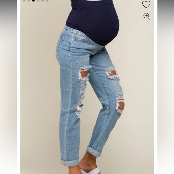 Pinkblush Distressed Light Blue Cuffed Maternity Jeans - Picture 3 of 4
